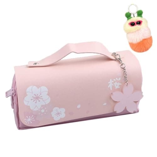 Trousse Scolaire en Oxford de Grande Capacité avec Poignée, Grand Étui à Crayons à 3 Compartiments Imperméable Trousse à Crayons pour Filles et Garçons (Rose)
