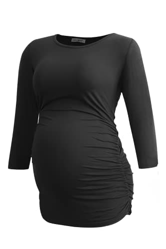 Smallshow Haut de Maternité pour Femmes Lot de 3 Vêtements de Grossesse à Manches froncées 3/4,Black-Deep Green-Teal,S