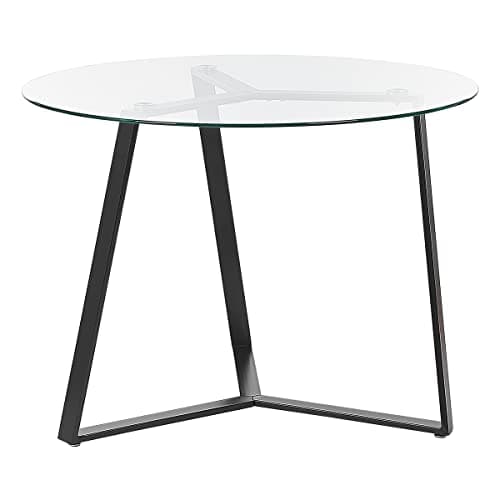 Table à Manger Moderne Ronde Glamour ⌀ 100 cm 4 Places en Verre Trempé Plateau Noir Kebri