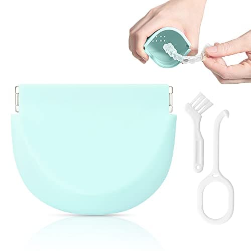 Etui Pour Appareils Dentaires,Trous d'échappement Boite de Protection pour Appareils Orthodontiques, Portable Appareils Dentaires Sportifs,Livré avec Cueilleur et Brosse de Nettoyage (bleu)