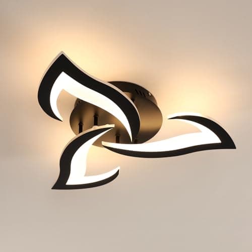 Comely Plafonnier LED, Luminaire Plafonnier 58cm 36W 4000LM, Lustre Salon Moderne, Lampe de Plafond de Pétale pour Salon Chambre Cuisine Salle à Manger, Lumière Blanche Chaude 3000K, Noir