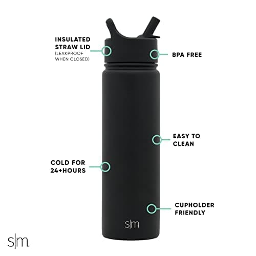 Simple Modern Botella de Agua con Pajita | Bouteille Thermos Isolée en Acier Inoxydable pour Sports et Gymnase | Summit Collection | 650ml | Midnight Black