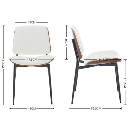 Wahson Chaises de Salle à Manger Lot de 2 Chaise Salle a Manger Cuir PU avec Pied Métal Chaise de Cuisine Moderne avec Dossier, Chaise pour Salle a Manger Confortable, Blanc