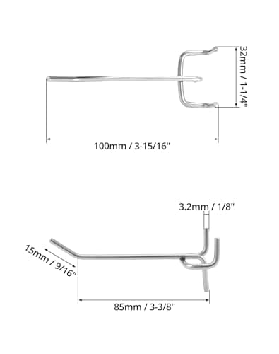 QWORK® 60X Crochet pour Panneau Perforé Mural, Acier Massif de 5 mm avec Revêtement Antirouille, pour les Garages, Remises à Outils, Ateliers(10 cm)