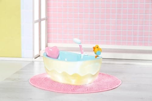 BABY Born Baignoire avec Changement de Couleur - Fonction Douche et Son - Accessoires Haut de Gamme pour poupées de 36 et 43 cm - Fonctionne également avec de l'eau véritable