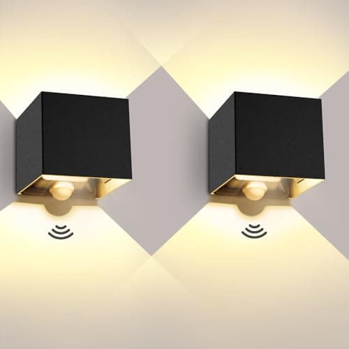 LEDMO 2Pack 20W Applique Murale Extérieures Détecteur de Mouvement. Appliques Murales Intérieur 3000K avec Angle de Faisceau Réglable IP65 Lampe Murale LED Noir.
