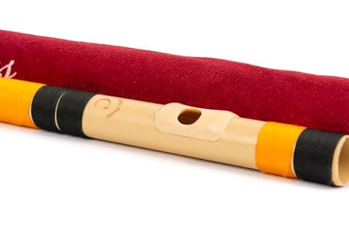 Radhe Flutes | C Bansuri central pour droitier | accordé avec Tanpura A = 440 Hz | Flûte en PVC + housse en velours + cours de flûte hindi et anglaise (noir et orange)