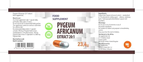 Pygeum Africanum 20000mg Equivalent (100mg d'extrait 20:1) 90 Capsules végétaliennes, Haute résistance, standardisé à 13% de phytostérols, High Strength, Sans Gluten, Sans OGM