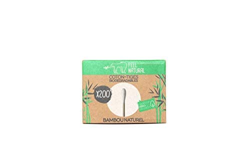 Coton Tige Bambou - Boîte 200 Cotons tiges blanc Bambou Feel Natural - Hygiene Oreille, Demaquillage - Avec une Ouverture Facile - Alternative Biodégradable au Coton Tige en Plastique