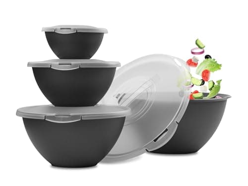 Hausfelder ensemble de saladiers avec couvercles 0,7-6l, set de saladier plastique noir, 4 grand bols sans bpa