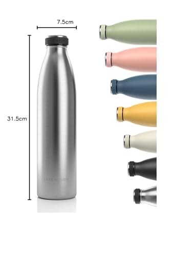 LARS NYSØM Gourde INOX 1000ml | 1L Bouteille d’eau isolée | Gourde étanche pour Le Sport, la Bicyclette, Les Enfants (Stainless Steel, 1000ml)