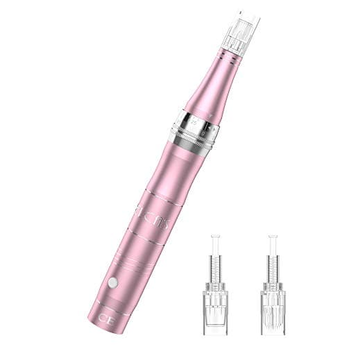 PELCAS Dermapen Micro Aiguilles Stylo avec 3 Têtes d’Aiguilles et 3 Vitesses, 0-2 mm Réglable Microneedling Pen Professionnelle pour Rides Cicatrices d'acné Vergetures Tachetures