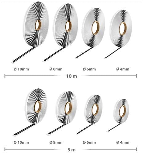 Poppstar cordon adhésif rond en butyle (10 m x 6 mm), Mastic butyle, Joint rond, caoutchouc Noir