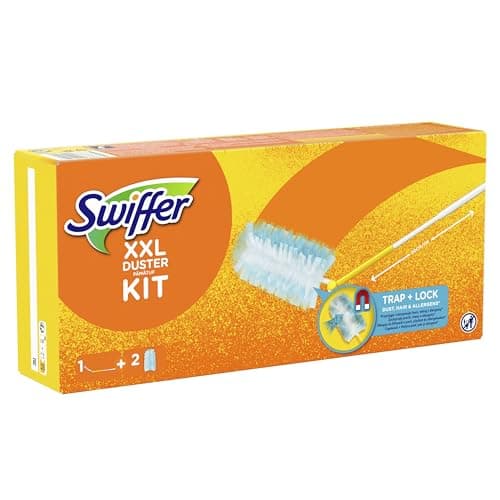 Swiffer XXL Attrape & Retient Kit De Dépoussiérage avec 1 Manche Télescopique Et 2 Recharges Plumeau Attrape-Poussière, Attrape Et Retient Jusqu’À 3 Fois Plus De Cheveux Et Poussière