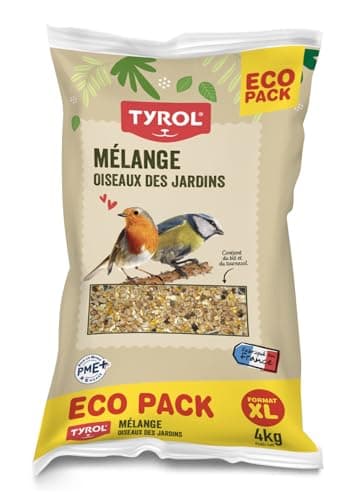 TYROL - Mélange de Graines Oiseaux du Ciel et Oiseaux Sauvages - 4 kg - Nourriture Oiseaux Extérieur pour Rouge-Gorge, Pinson, Mésange - Sac de Graines Oiseaux