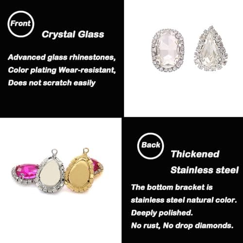 Yixinly 240 Pcs Strass à Coudre, 9 Formes Gros Strass pour Couture avec Griffe, Verre Strass Vetement a Coudre, Gemmes de Couture en Verre pour Vêtements DIY Artisanat, Chaussures (Blanc Style 3)
