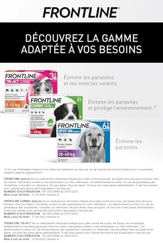 FRONTLINE Spot on Chien - Anti Puces, Anti-Tiques et Poux - Élimine Puces Pendant 8 Semaines-Tiques Pendant 4 Semaines - pour Chien 20 à 40 kg - Fabriqué en France - 3 Pipettes