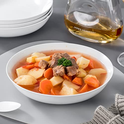 MALACASA Série REGULAR Assiettes à Pâtes en Porcelaine 1200ml, Grand Assiettes Creuses Blanches pour Salade Soupe Pâtes Macaronis, 6 Bols à Pâtes