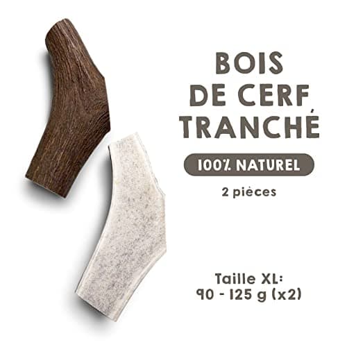 MAIKAI Lot de 2 Bois de Cerf Tranché pour Chien Taille XL - Os à Mâcher pour Chien a partir de 35 kg - Corne de Cerf Résistant - Favorise l'Higiéne Dentaire et l'Haleine - Jouet Naturel pour Chien