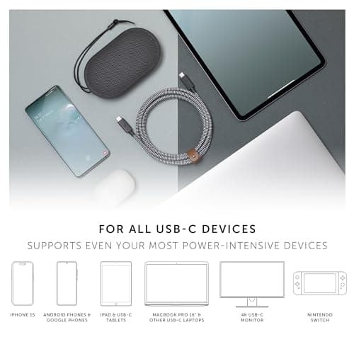Native Union Type-C Belt Câble Pro - 240W USB-C à USB-C 2,4m Câble de Charge Ultra Robuste Compatible avec iPhone 16, 16 Pro Max, MacBook Pro 14"/16" M2, Air 15" M2, iPad Pro (Zebra)