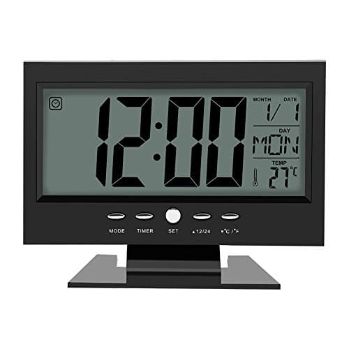 Zerodis Horloge Numérique Calendrier Réveil de Bureau avec La Veilleuse Intelligente et l'Heure de Snooze/Date/Temps (Noir)