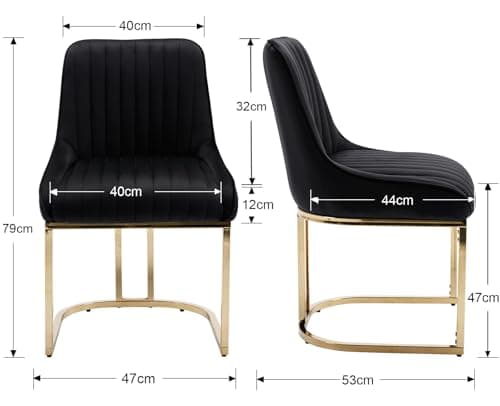 Wahson Chaises Salle à Manger Lot de 2 Chaises de Salle à Manger en Velours Chaise de Cuisine avec Pied Doré, Chaise Salle a Manger Moderne avec Coussin Épais, Noir