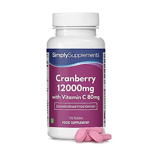 Canneberge 12000mg et Vitamine C 80mg | 120 Comprimés | Adapté aux Végétaliens | Jusqu’à 2 mois de Bienfaits| SimplySupplements