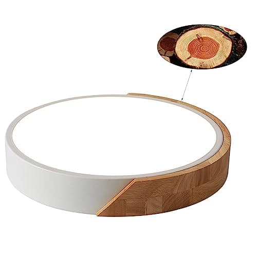 LuFun Plafonnier LED, Plafonnier Salon 24W Dimmable, Plafonniers Modernes Rond en Bois, Luminaire Plafonnier pour Salon Cuisine Chambre Salle à manger Couloir Balcon, Ø30cm*5cm, Blanc