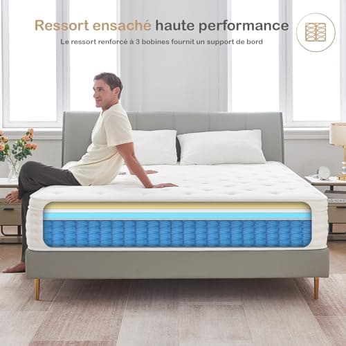 Hiepunos Matelas 140x190 cm, Épaisseur 26cm, Matelas à Ressorts Ensachés et à Mémoire de Forme, Hybride Matelas, 7 Zones de Confort, H3 Moyenne Ferme, Soutien Parfait, Respirant