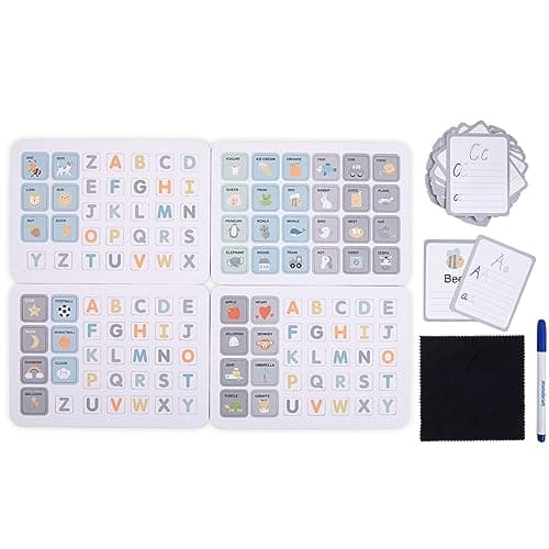 mamabrum, Puzzle magnétique - Alphabet - Apprentissage de l'écriture, 1 boîte magnétique, marqueur effaçable, Tissu, 26 Cartes, 78 Carreaux magnétiques, pour Enfants Lettres et Chiffres magnétiques