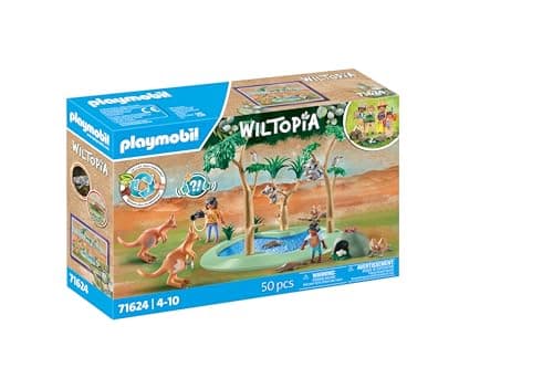 Playmobil 71624 Explorateurs avec Animaux australiens - Wiltopia - Comprend Deux Personnages, Une Mare, des Animaux Ainsi Que des Accessoires - Dès 4 Ans