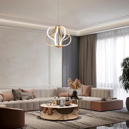 ZenithBeam Led Moderne Lustre Salon, Doré Suspension Luminaire Avec TéLéCommande, Ligne De Lampe De DéCoration Artistique à Intensité Variable 40W 8 LumièRes Lustre Chambre Pour Salon, Cuisine