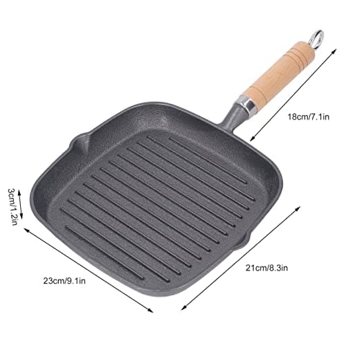 Poele Fonte, Poêle à Griller En Fonte, Grill à Steak, Bâtons Quadrate En Fonte Steak Pan, Plaque De Cuisson Antiadhésive Poêles à Griller Avec Poignée En Grain De Bois, Pour Griller, Frire, Sauter