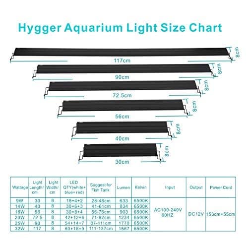 Hygger 9W Lampe Led Aquarium, 28-48cm Rampe Led avec Minuterie, Dimmable, Support reglable, pour Eclairage(Blanc, Bleu, Rouge)