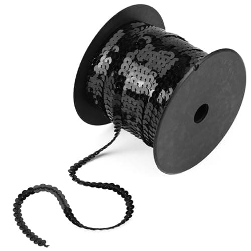 Ruban à paillettes rond plat - 100 m de long - 6 mm de large - Pour couture, fabrication de bijoux, travaux manuels, décorations, accessoires de costume (noir)