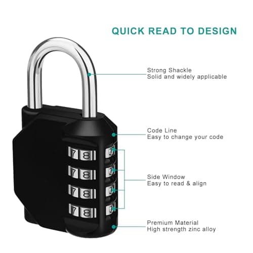ZHEGE Cadenas Code 4 Chiffres, Cadenas a Code Pour Casier Vestiaire Sport, College, Scolaire, Cadna avec Code Exterieur Pour Portail, Abri de Jardin, Noir
