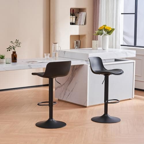 YOUNIKE Tabouret Bar Chaises Haute de Bar Assise Tabouret d'îlot Central Cuisine Siege Bar Lot de 2 Industriel Moderne Reglable Rotation Metal Pivotante Noir