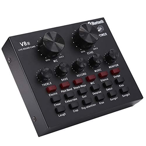 ASHATA Cartes Son externes, V8S Live Broadcast Sound Card Audio DJ Mixer, Mobile Phone USB Host Multifonction Portable Live Sound Card Computer for Karaoke Computer Live Recording