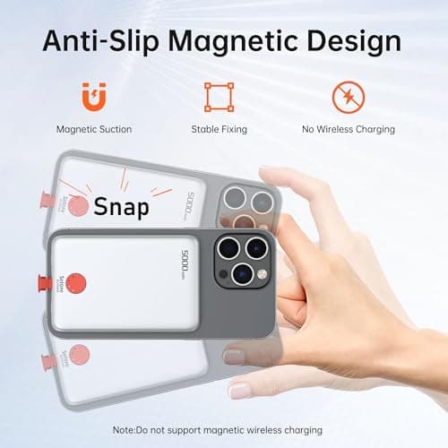 Magnétique Batterie Externe Ultra Mince, 5000mah Power Bank Slim Ultra avec Câbles Intégrés, USB C 20W Charge Rapide, Universel Chargeur Externe Portable pour iPhone 16 15 14 13 12 Pro Max, Samsung