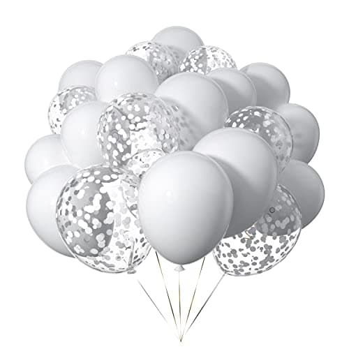 Lot de 50 Ballons en Latex Blanc 12 Pouces Ballons Baudruche Confettis Qualité Supérieure Adaptés aux Fêtes D'anniversaire, Festivals, Carnaval et Mariages