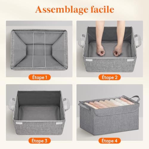 Lifewit Lot de 4 Boite Rangement en Oxford avec Couvercle Transparent, Rangement Dressing Armoire, Panier Rangement Pliable, Organisateur Placard, Vetement, Couverture, Livre, Jouet, Gris Clair, Petit