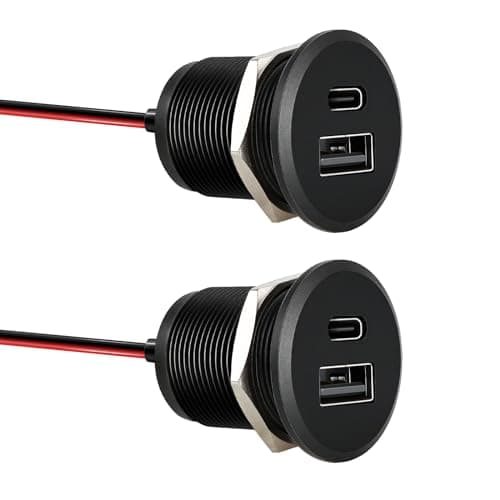 acegoo Prise USB 12V Chargeur USB Camping-Car Aluminium, Double Prise USB C Voiture PD3.0 et QC3.0 Charge Rapide pour Bateau Marine Camion Caravane, Sortie de 24W par Port(Petit Panneau x 2)