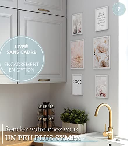 Papierschmiede® Set Mood Posters, Tableau Décoration Murale sans cadres « Coco Pétales » Bureau, Salon, Deco Chambre Parentale, Cuisine, 2x A3 et 4x A4, Beauty pivoine beauté