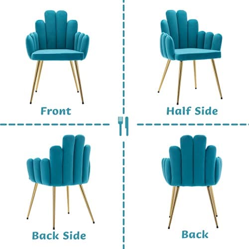 Wahson Chaise de Salle à Manger Lot de 4, Chaise Salle à Manger en Velours, Chaise de Salon Moderne avec Accoudoir et Pied Doré, Chaise de Cuisine pour Restaurant et Salle à Manger, Bleu