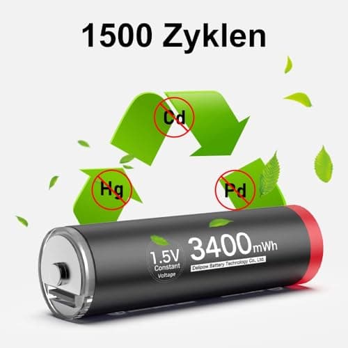 Delyeepow Pile Rechargeable AA 1,5V Lithium 3400mWh de Haute capacité,Pile AA Rechargeable USB C 4 Piles 1500 Cycle