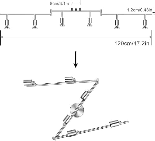 wowatt Spots de Plafond Orientable - Pivotants Plafonnier Industriel Plafonnier 6 Spots Luminaire Spot Nikel Mat Douille GU10 pour Cuisine Chambre Salon Couloir Salle à manger Sans Ampoules