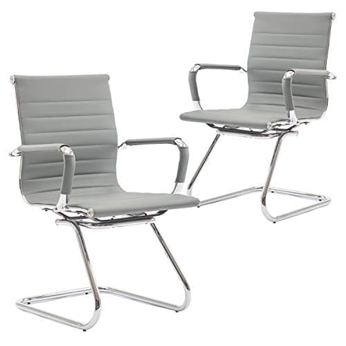 Wahson Chaise de Bureau Reunion, Chaises Réception Cuir Fauteuil de Bureau Ergonomique avec Accoudoirs Chromés, Chaise Visiteur Lot de 2 Gris