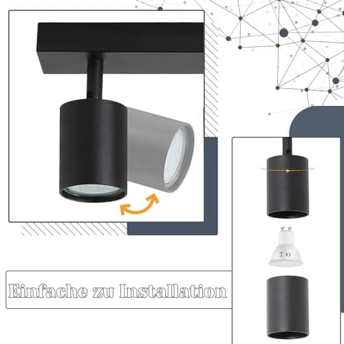 ZMH Lampe de plafond LED Spot de plafond noir : Spots de plafond GU10 5 ampoules, Spots de plafond orientables 330°, Spot de couloir moderne, Applique industrielle de salon, sans ampoule