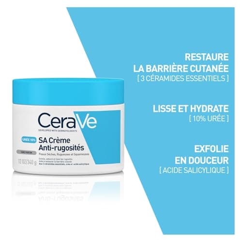 CeraVe - SA Crème Anti-Rugosités - Exfolie, Adoucit & Lisse les Rugosités - Acide Salicylique + Urée + 3 Céramides Essentiels - Peau Sèche, Rugueuse, Squameuse - 2 x 340 ml