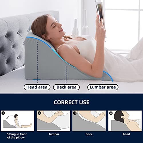 NOFFA Coussin de Lecture en Mousse à Mémoire de Forme pour Lit Oreiller Cale Dos Coussin à Coin Triangle est Idéal pour Soutenir Le Dos Lorsque Vous Détendez, Regardez la Télévision - Largeur Accrue